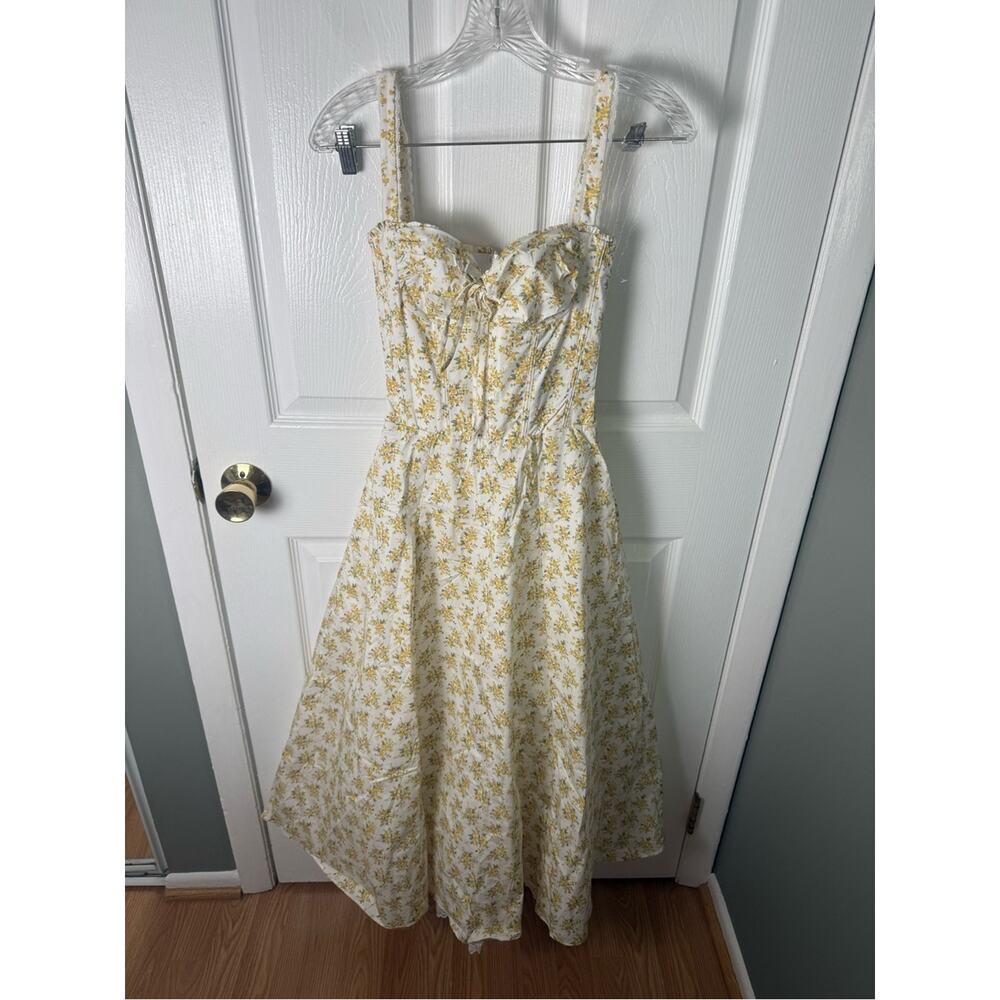House of CB Rosalee White Vintage Floral Print Cotton Bustier Sundress XS - Picture 3 of 12